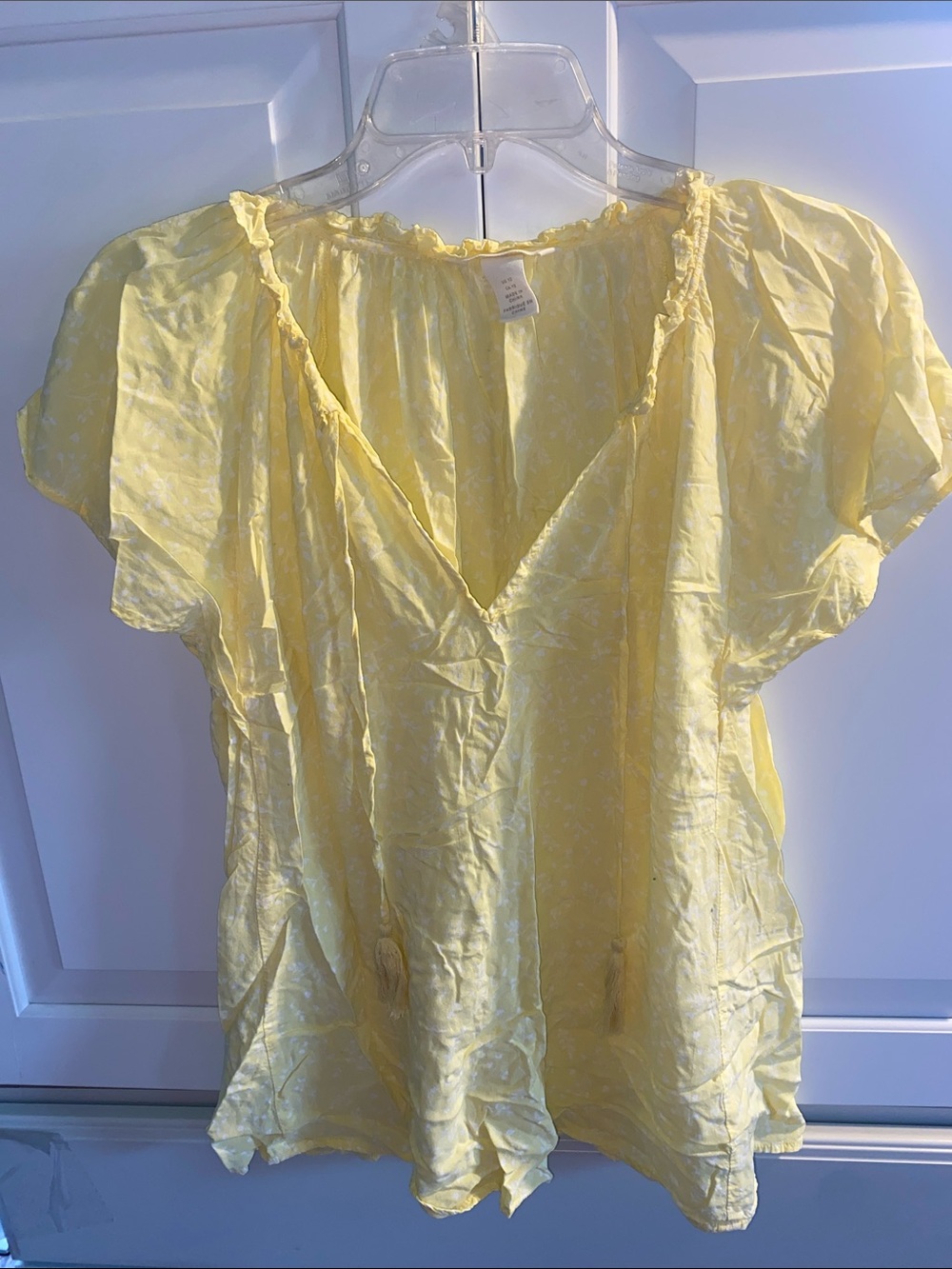 H&M Pale Yellow & White Ruffled Square-Neck Top